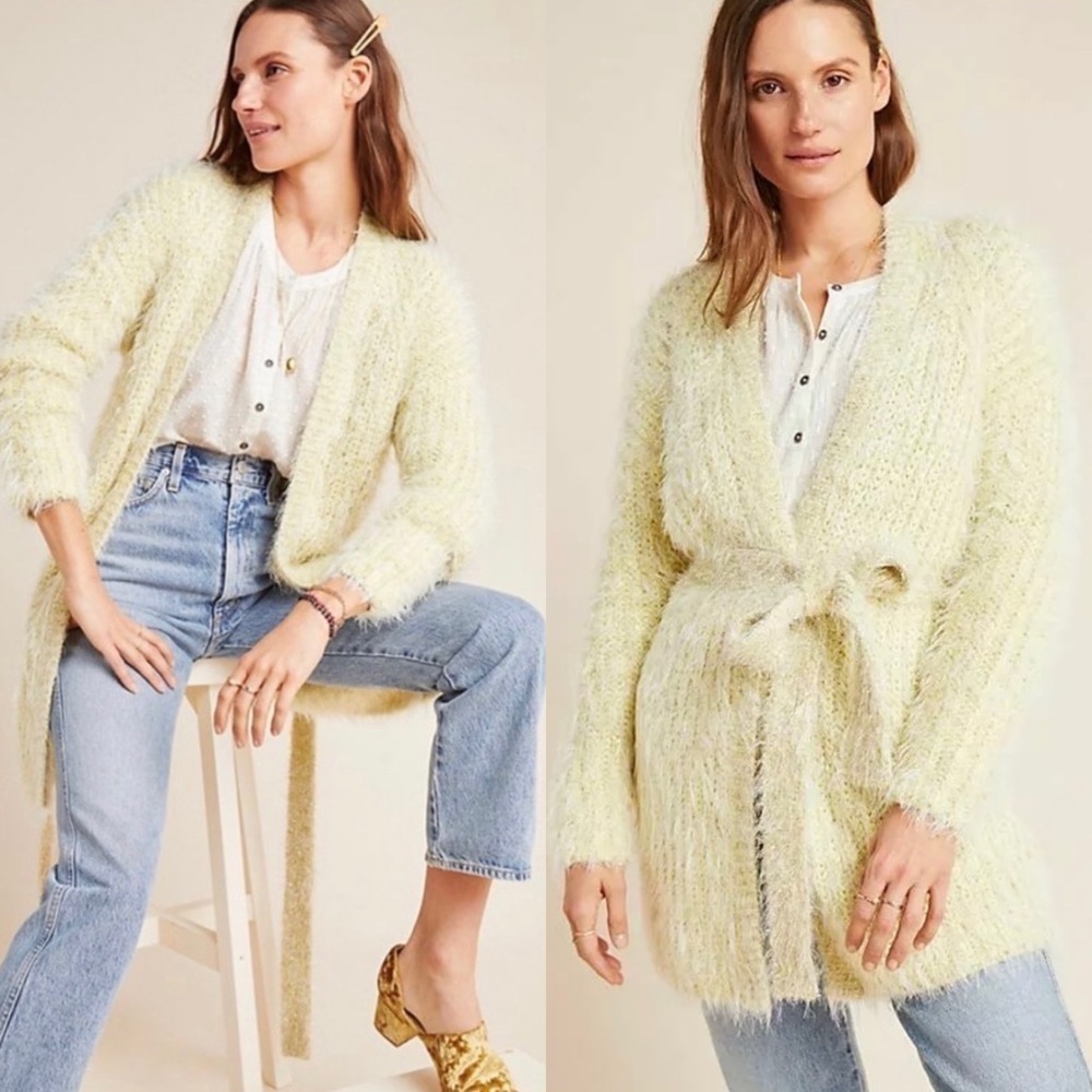 Anthropologie Larkin Shimmer Cardigan Chunky Knit Fuzzy Sweater , XS